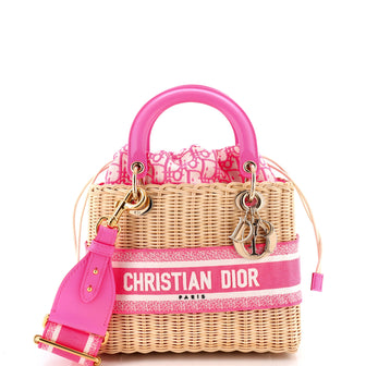 Christian Dior Lady Dior Bag Wicker and Oblique Canvas Medium