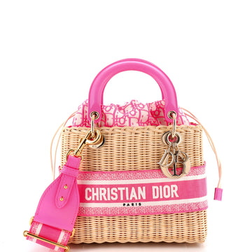 Christian Dior Lady Dior Bag Wicker and Oblique Canvas Medium