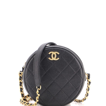 Chanel Round Chain Crossbody Bag Quilted Caviar Small