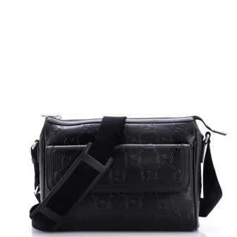 Gucci Front Pocket Messenger Bag GG Embossed Perforated Leather Medium