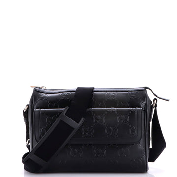 Gucci Front Pocket Messenger Bag GG Embossed Perforated Leather Medium
