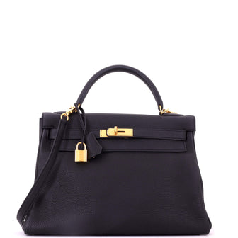 Hermes Kelly Handbag Black Togo with Gold Hardware 32