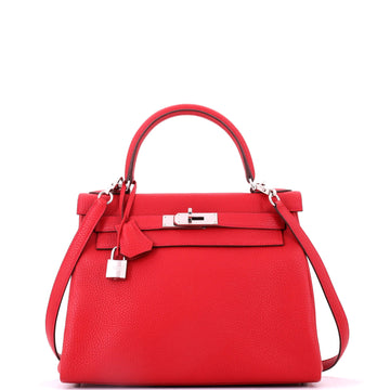 Hermes Kelly Handbag Red Togo with Palladium Hardware 28