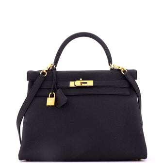 Hermes Kelly Handbag Black Togo with Gold Hardware 32