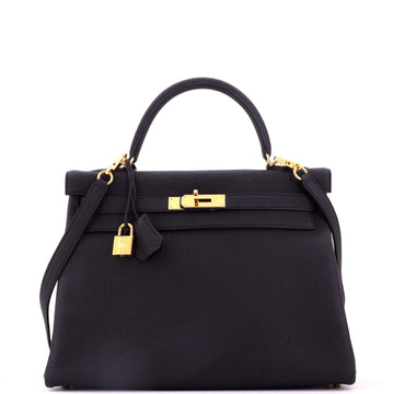 Hermes Kelly Handbag Black Togo with Gold Hardware 32
