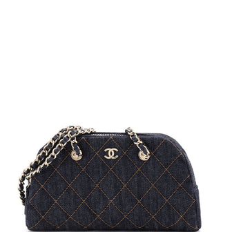 Chanel Bowling Clutch with Chain Quilted Denim