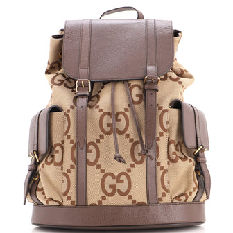 Gucci Double Pocket Belt Backpack Jumbo GG Canvas and Leather Large