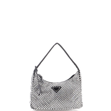 Prada Re-Edition 2000 Hobo Crystal Embellished Satin Mini