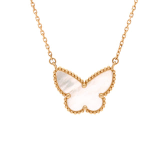 Van Cleef & Arpels Lucky Alhambra Butterfly Pendant Necklace 18K Yellow Gold with Mother of Pearl