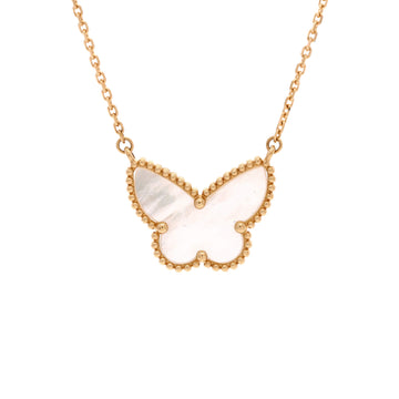 Van Cleef & Arpels Lucky Alhambra Butterfly Pendant Necklace 18K Yellow Gold with Mother of Pearl