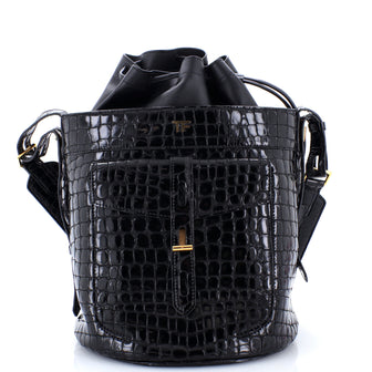 Tom Ford Hollywood T Twist Bucket Bag Crocodile Embossed Leather