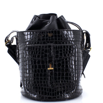 Tom Ford Hollywood T Twist Bucket Bag Crocodile Embossed Leather