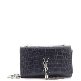 Saint Laurent Classic Monogram Tassel Crossbody Bag Crocodile Embossed Leather Medium