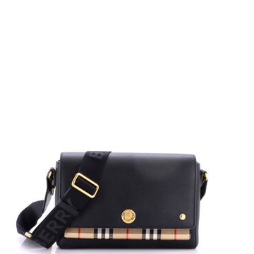 Burberry Note Crossbody Bag Leather with Vintage Check Canvas Medium