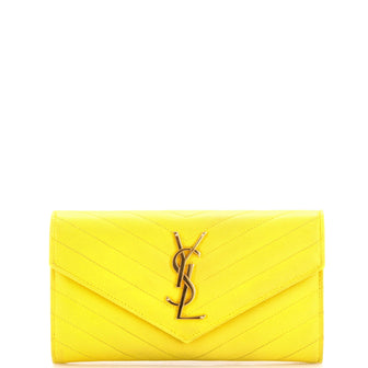Saint Laurent Classic Monogram Flap Wallet Matelasse Chevron Leather Large