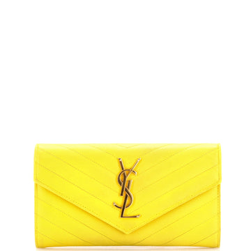 Saint Laurent Classic Monogram Flap Wallet Matelasse Chevron Leather Large