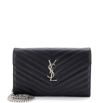 Saint Laurent Classic Monogram Wallet on Chain Matelasse Chevron Leather Medium