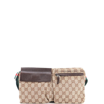 Gucci Vintage Double Belt Bag GG Canvas with Leather