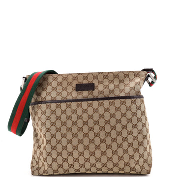 Gucci Web Strap Zip Messenger Bag GG Canvas Medium