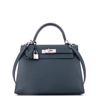 Hermes Kelly Handbag Green Epsom with Palladium Hardware 28