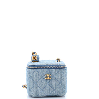 Chanel Pearl Crush Vanity Case with Chain Quilted Denim Mini