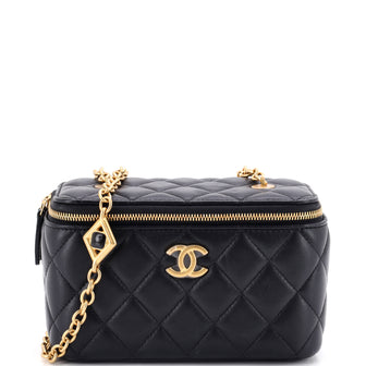Chanel Classic Vanity Case with Resin Pearl Chain Quilted Lambskin Small
