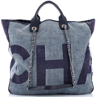 Chanel Deauville Logo Shopping Tote Printed Raffia Large