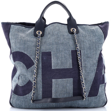 Chanel Deauville Logo Shopping Tote Printed Raffia Large