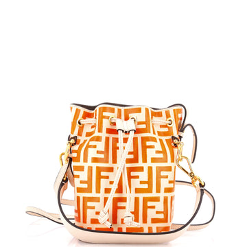Fendi Mon Tresor Bucket Bag Zucca Embossed Leather Mini
