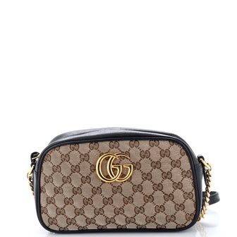 Gucci GG Marmont Shoulder Bag Diagonal Quilted GG Canvas with Leather Small