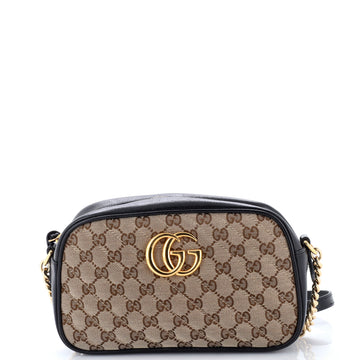 Gucci GG Marmont Shoulder Bag Diagonal Quilted GG Canvas with Leather Small