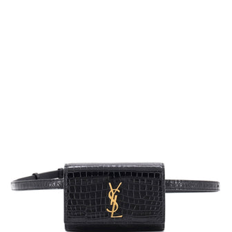 Saint Laurent Classic Monogram Kate Belt Bag Crocodile Embossed Leather Mini