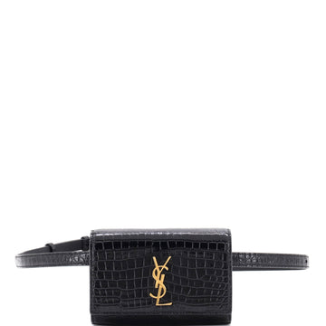 Saint Laurent Classic Monogram Kate Belt Bag Crocodile Embossed Leather Mini