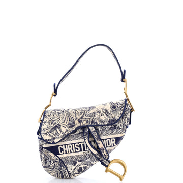 Christian Dior Toile De Jouy Saddle Bag Embroidered Canvas Medium