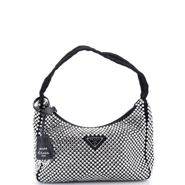 Prada Re-Edition 2000 Hobo Crystal Embellished Satin Mini