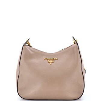 Prada Striped Strap Zip Hobo Vitello Daino Medium