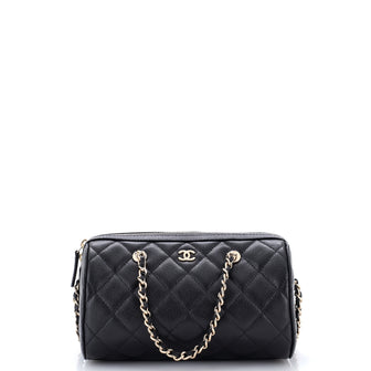 Chanel CC Bowling Clutch with Chain Quilted Caviar