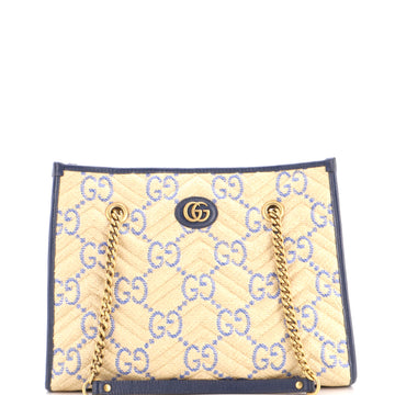 Gucci GG Marmont Aria Chain Shopping Tote Jumbo GG Matelasse Raffia Medium