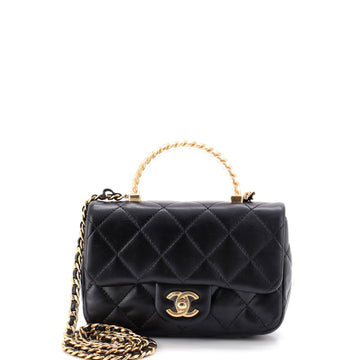 Chanel Resin Chain Top Handle Flap Bag Quilted Lambskin Mini