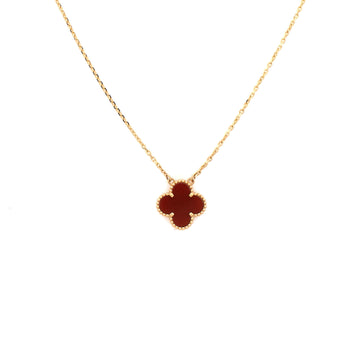 Van Cleef & Arpels Vintage Alhambra Pendant Necklace 18K Yellow Gold and Carnelian