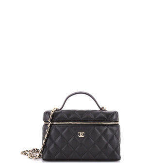 Chanel Classic Top Handle Slim Vanity Case with Chain Quilted Caviar Small