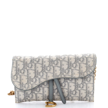 Christian Dior Saddle Chain Wallet Oblique Canvas