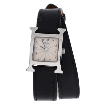 Hermes Heure H Double Tour Quartz Watch Stainless Steel and Leather 21