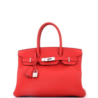 Hermes Birkin Handbag Red Togo with Palladium Hardware 30