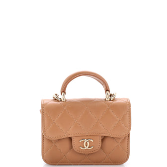 Chanel Top Handle Flap Coin Purse with Chain Quilted Lambskin