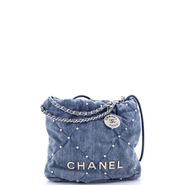 Chanel 22 Chain Hobo Quilted Studded Denim Mini