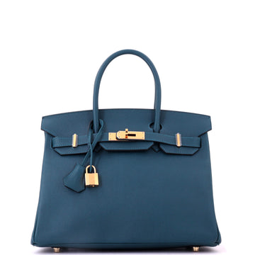 Hermes Birkin Handbag Blue Epsom with Gold Hardware 30