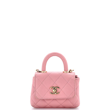 Chanel Coco Top Handle Clutch with Chain Quilted Caviar Mini