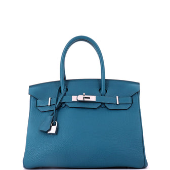 Hermes Birkin Handbag Blue Togo with Palladium Hardware 30