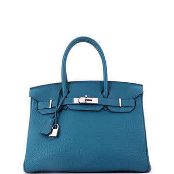 Hermes Birkin Handbag Blue Togo with Palladium Hardware 30